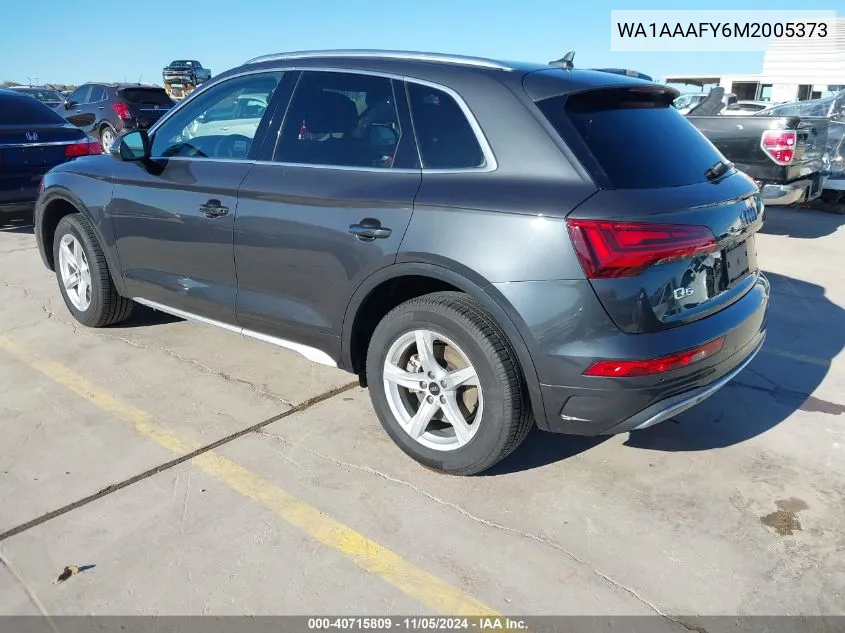 2021 Audi Q5 Premium 45 Tfsi Quattro S Tronic VIN: WA1AAAFY6M2005373 Lot: 40715809