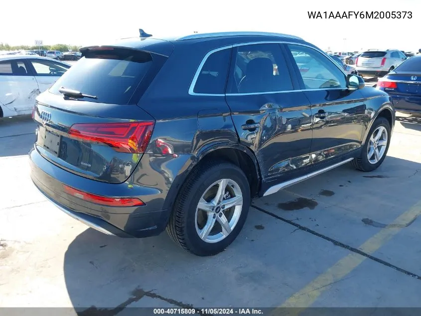 2021 Audi Q5 Premium 45 Tfsi Quattro S Tronic VIN: WA1AAAFY6M2005373 Lot: 40715809