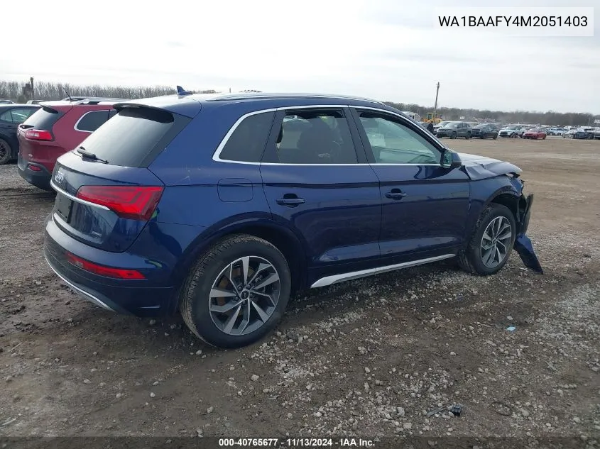 2021 Audi Q5 Premium Plus 45 Tfsi Quattro S Tronic VIN: WA1BAAFY4M2051403 Lot: 40765677