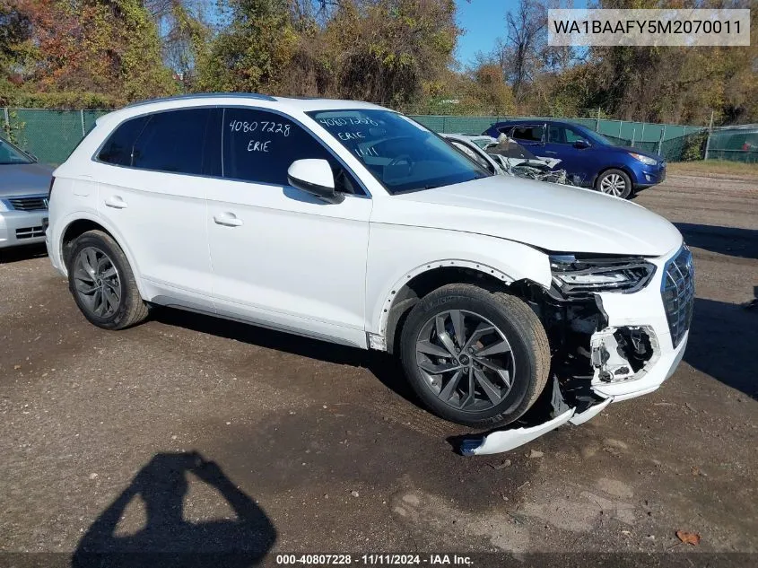 2021 Audi Q5 Premium Plus 45 Tfsi Quattro S Tronic VIN: WA1BAAFY5M2070011 Lot: 40807228