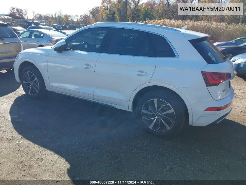 2021 Audi Q5 Premium Plus 45 Tfsi Quattro S Tronic VIN: WA1BAAFY5M2070011 Lot: 40807228