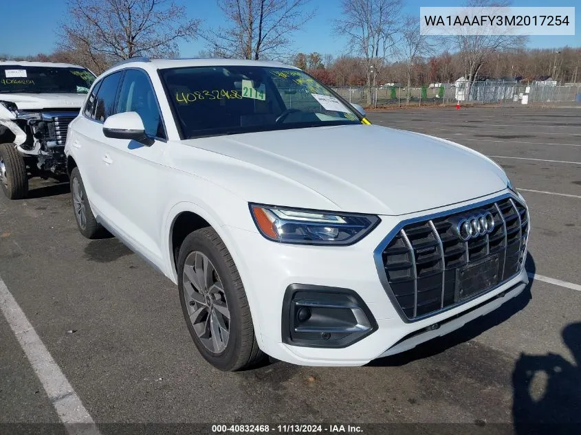 2021 Audi Q5 Premium 45 Tfsi Quattro S Tronic VIN: WA1AAAFY3M2017254 Lot: 40832468