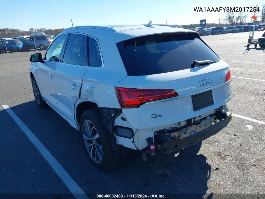 2021 Audi Q5 Premium 45 Tfsi Quattro S Tronic VIN: WA1AAAFY3M2017254 Lot: 40832468