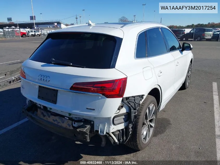 2021 Audi Q5 Premium 45 Tfsi Quattro S Tronic VIN: WA1AAAFY3M2017254 Lot: 40832468