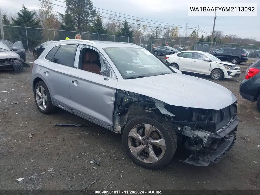 2021 Audi Q5 Premium Plus 45 Tfsi Quattro S Tronic VIN: WA1BAAFY6M2113092 Lot: 40901017