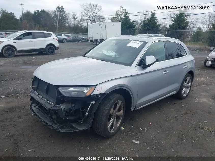 2021 Audi Q5 Premium Plus 45 Tfsi Quattro S Tronic VIN: WA1BAAFY6M2113092 Lot: 40901017