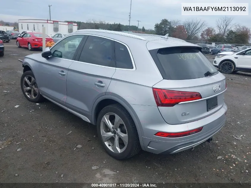 2021 Audi Q5 Premium Plus 45 Tfsi Quattro S Tronic VIN: WA1BAAFY6M2113092 Lot: 40901017