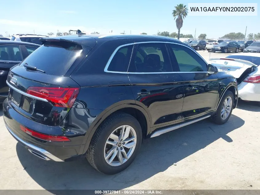 2022 Audi Q5 Premium 45 Tfsi S Line Quattro S Tronic VIN: WA1GAAFY0N2002075 Lot: 39727941