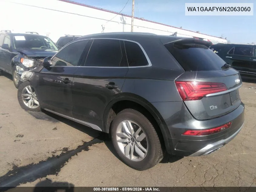 2022 Audi Q5 Premium 45 Tfsi S Line Quattro S Tronic VIN: WA1GAAFY6N2063060 Lot: 39785761