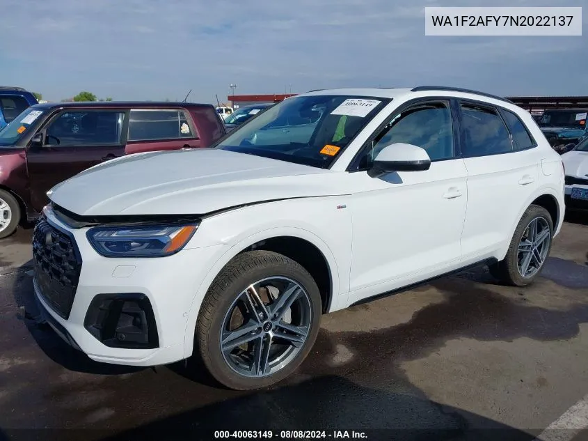 2022 Audi Q5 Prestige 55 Tfsi E S Line Quattro S Tronic VIN: WA1F2AFY7N2022137 Lot: 40063149