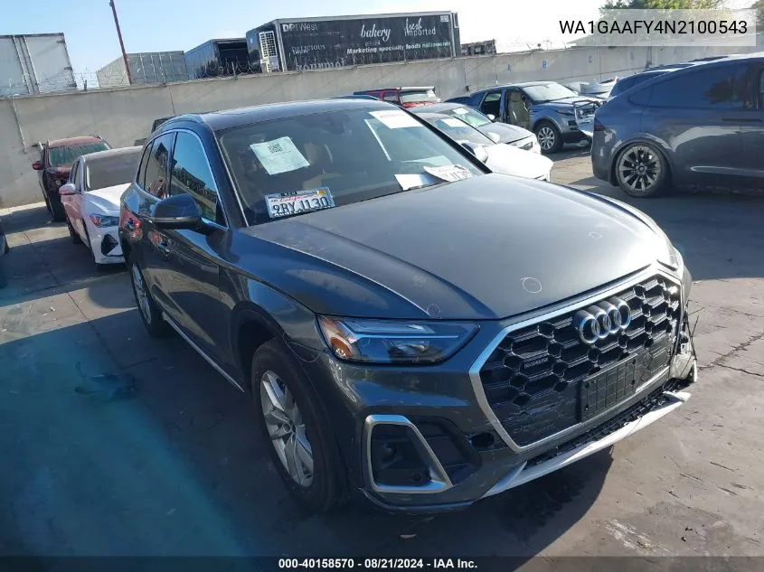 2022 Audi Q5 Premium 45 Tfsi S Line Quattro S Tronic VIN: WA1GAAFY4N2100543 Lot: 40158570