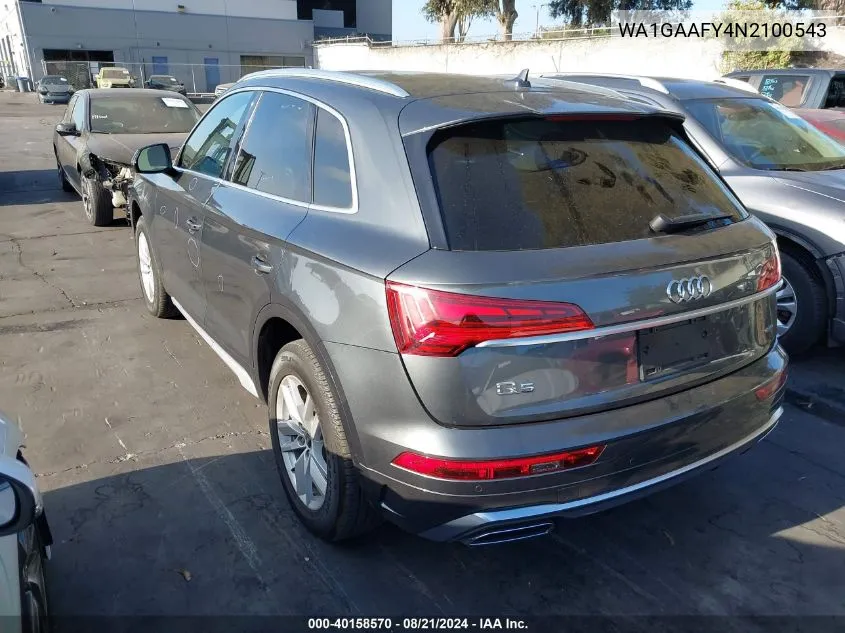 2022 Audi Q5 Premium 45 Tfsi S Line Quattro S Tronic VIN: WA1GAAFY4N2100543 Lot: 40158570