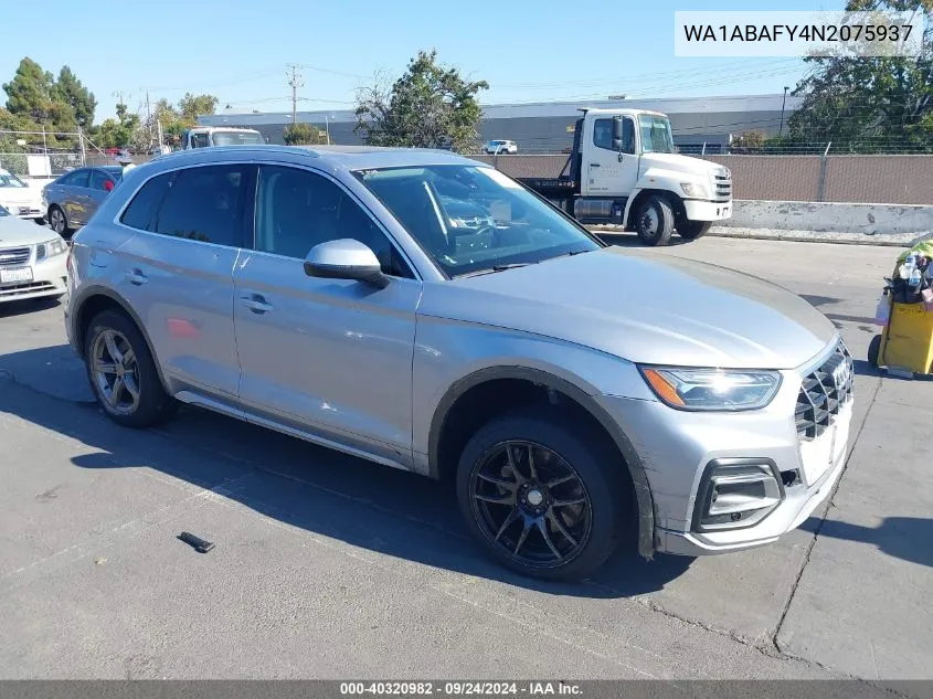 2022 Audi Q5 Premium 40 Tfsi Quattro S Tronic VIN: WA1ABAFY4N2075937 Lot: 40320982