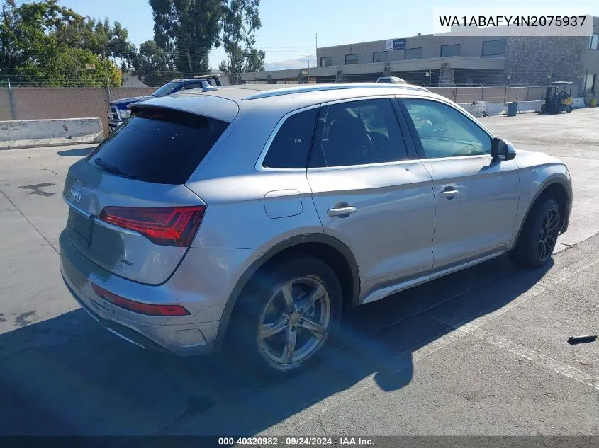 2022 Audi Q5 Premium 40 Tfsi Quattro S Tronic VIN: WA1ABAFY4N2075937 Lot: 40320982