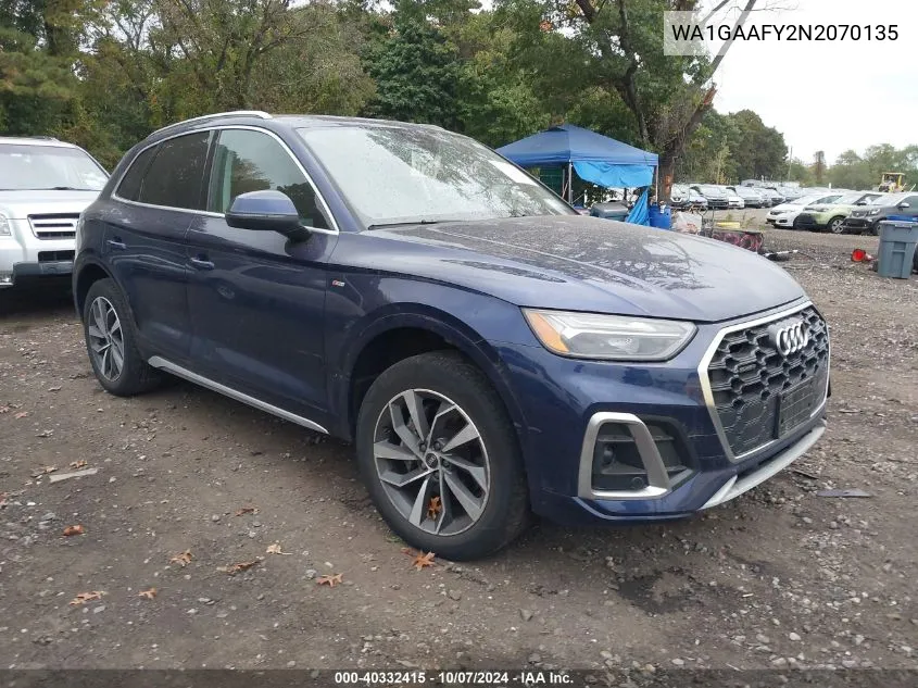 2022 Audi Q5 Premium 45 Tfsi S Line Quattro S Tronic VIN: WA1GAAFY2N2070135 Lot: 40332415