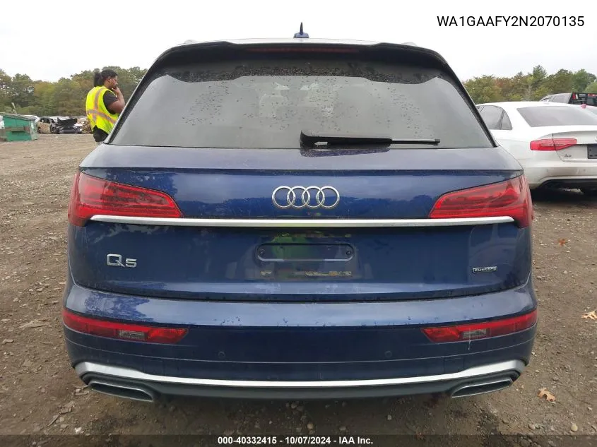 2022 Audi Q5 Premium 45 Tfsi S Line Quattro S Tronic VIN: WA1GAAFY2N2070135 Lot: 40332415