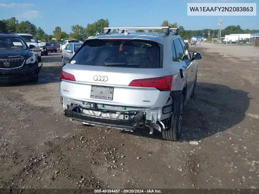 2022 Audi Q5 Premium Plus 45 Tfsi S Line Quattro S Tronic VIN: WA1EAAFY2N2083863 Lot: 40394457