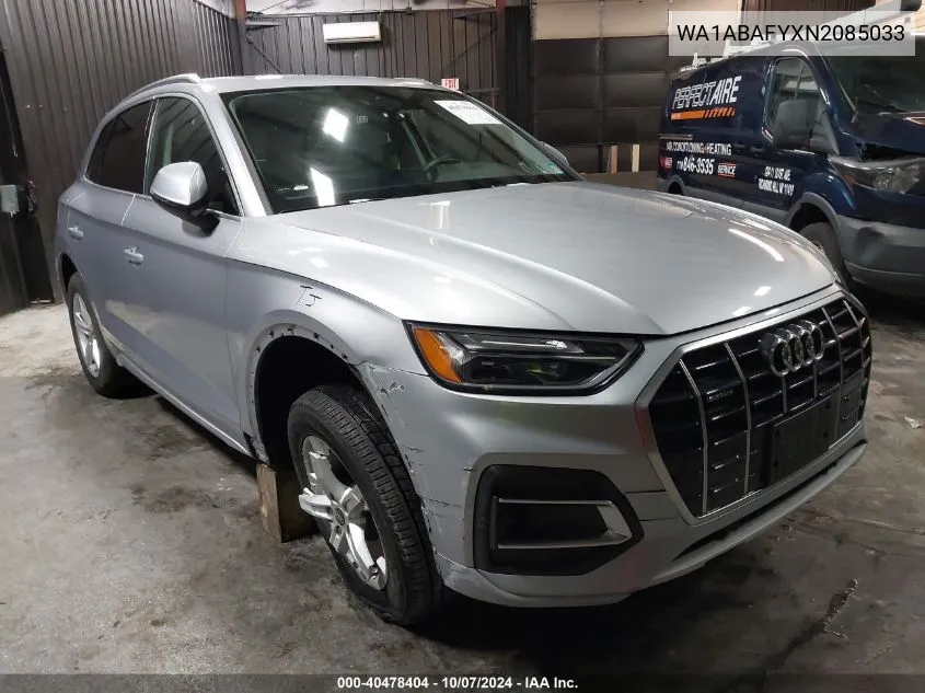 2022 Audi Q5 Premium 40 Tfsi Quattro S Tronic VIN: WA1ABAFYXN2085033 Lot: 40478404