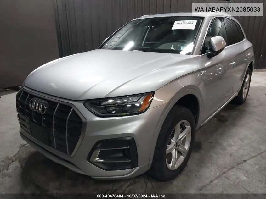 2022 Audi Q5 Premium 40 Tfsi Quattro S Tronic VIN: WA1ABAFYXN2085033 Lot: 40478404