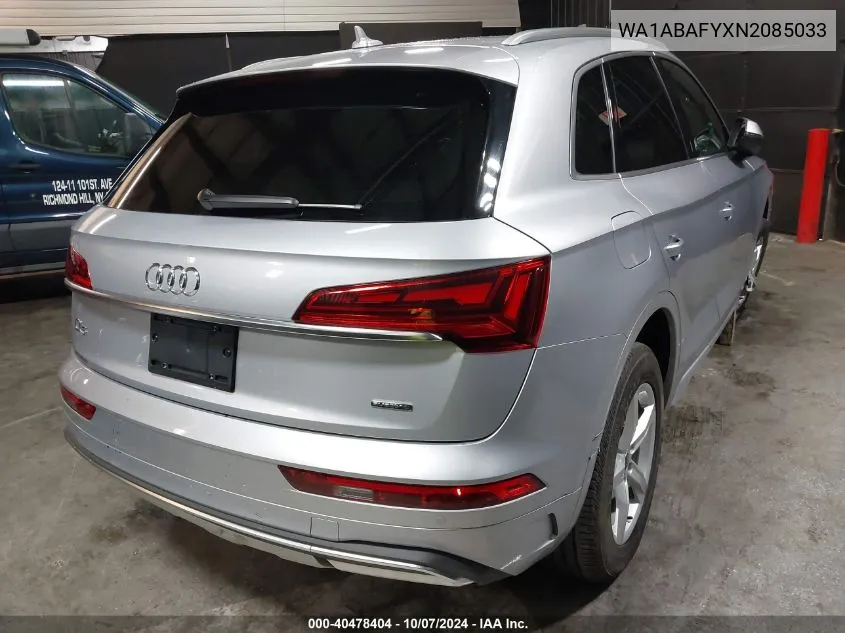 2022 Audi Q5 Premium 40 Tfsi Quattro S Tronic VIN: WA1ABAFYXN2085033 Lot: 40478404