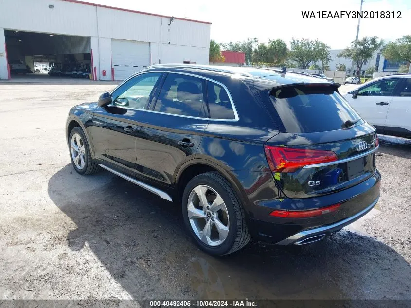 2022 Audi Q5 Premium Plus 45 Tfsi S Line Quattro S Tronic VIN: WA1EAAFY3N2018312 Lot: 40492405