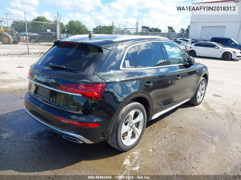 2022 Audi Q5 Premium Plus 45 Tfsi S Line Quattro S Tronic VIN: WA1EAAFY3N2018312 Lot: 40492405