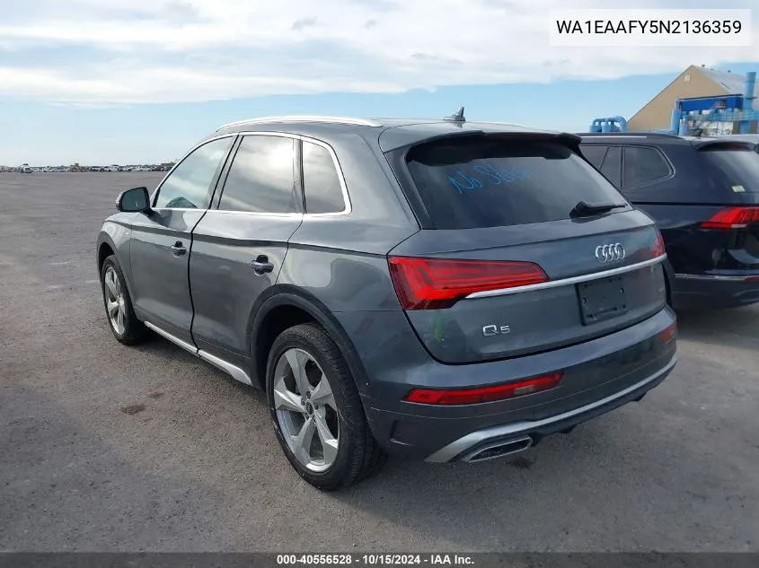 2022 Audi Q5 Premium Plus 45 Tfsi S Line Quattro S Tronic VIN: WA1EAAFY5N2136359 Lot: 40556528