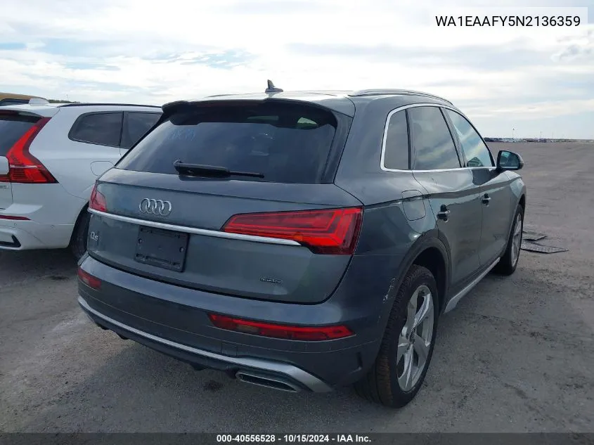 2022 Audi Q5 Premium Plus 45 Tfsi S Line Quattro S Tronic VIN: WA1EAAFY5N2136359 Lot: 40556528