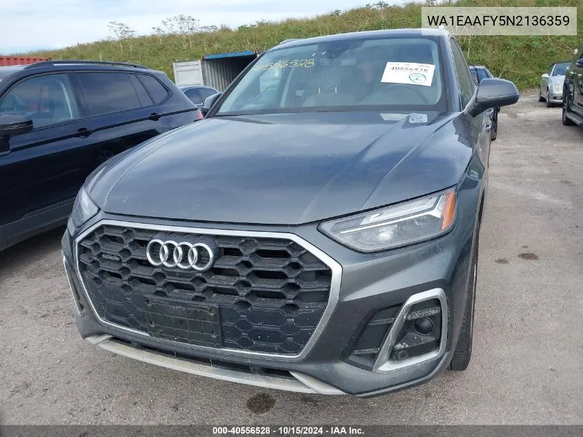 2022 Audi Q5 Premium Plus 45 Tfsi S Line Quattro S Tronic VIN: WA1EAAFY5N2136359 Lot: 40556528