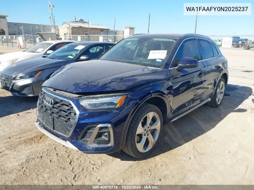 2022 Audi Q5 Prestige 45 Tfsi S Line Quattro S Tronic VIN: WA1FAAFY0N2025237 Lot: 40670718