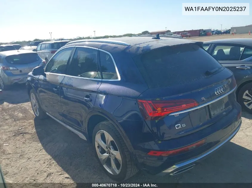 2022 Audi Q5 Prestige 45 Tfsi S Line Quattro S Tronic VIN: WA1FAAFY0N2025237 Lot: 40670718