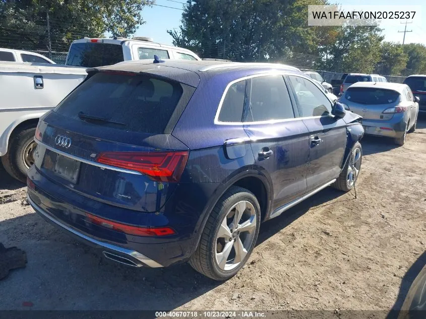 2022 Audi Q5 Prestige 45 Tfsi S Line Quattro S Tronic VIN: WA1FAAFY0N2025237 Lot: 40670718