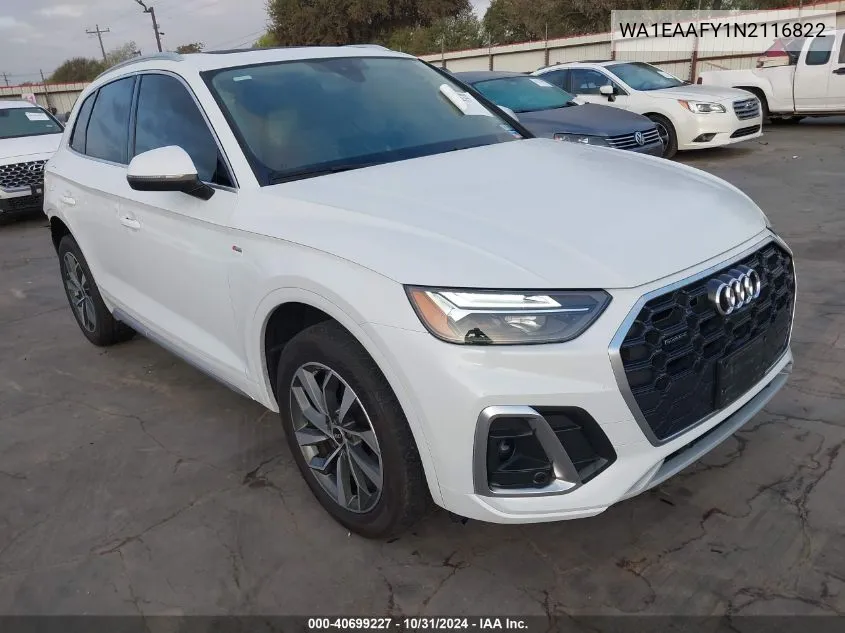 2022 Audi Q5 Premium Plus 45 Tfsi S Line Quattro S Tronic VIN: WA1EAAFY1N2116822 Lot: 40699227