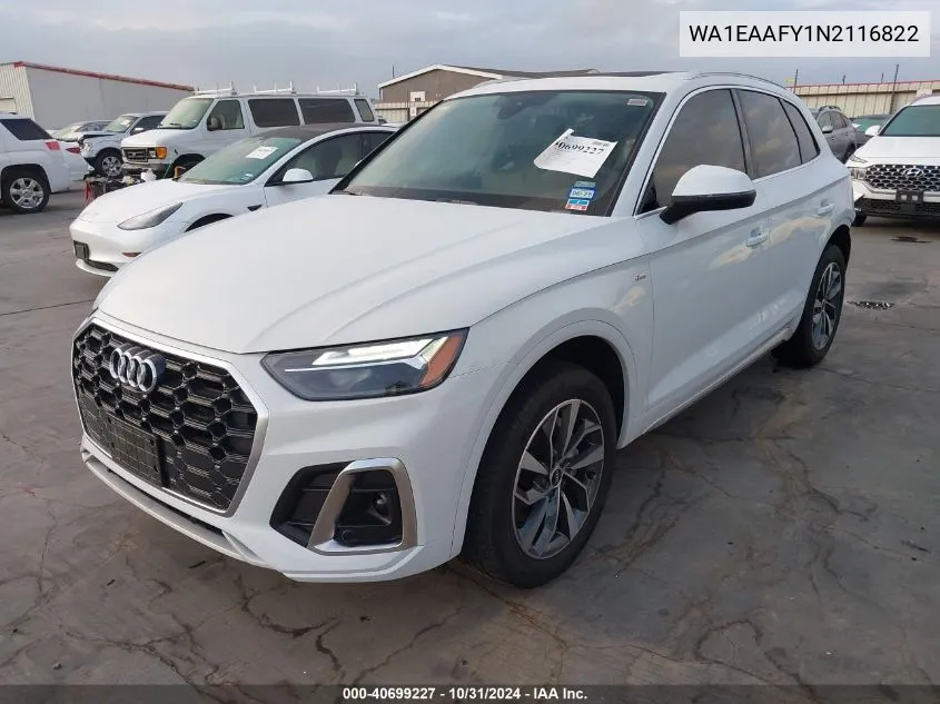 2022 Audi Q5 Premium Plus 45 Tfsi S Line Quattro S Tronic VIN: WA1EAAFY1N2116822 Lot: 40699227