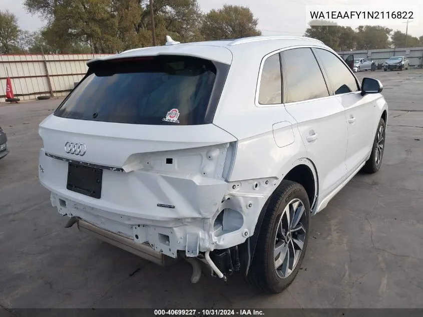 2022 Audi Q5 Premium Plus 45 Tfsi S Line Quattro S Tronic VIN: WA1EAAFY1N2116822 Lot: 40699227