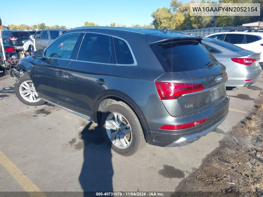 2022 Audi Q5 S Line Premium VIN: WA1GAAFY4N2052154 Lot: 40731078