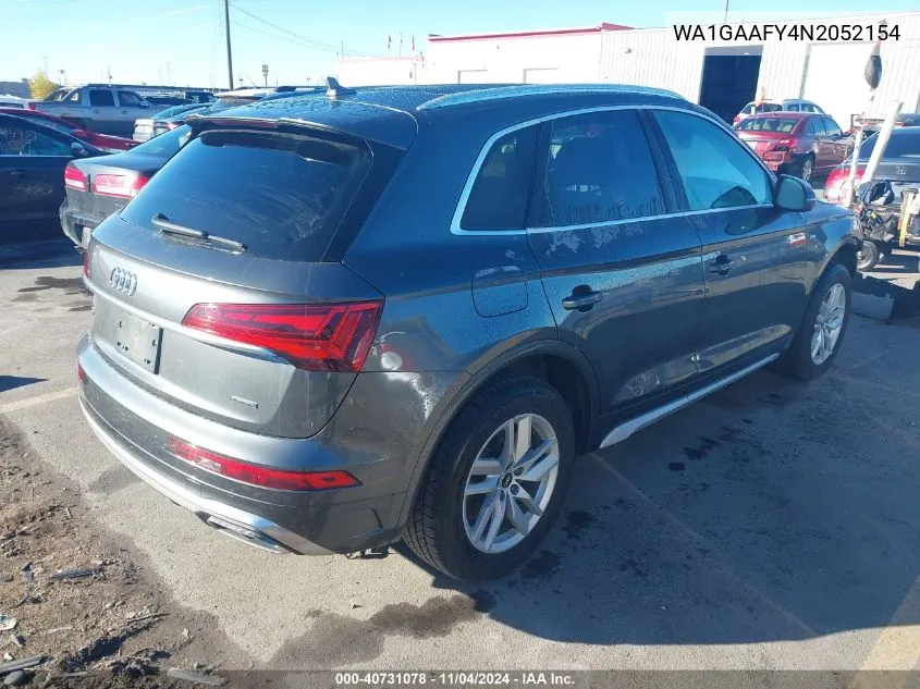 2022 Audi Q5 S Line Premium VIN: WA1GAAFY4N2052154 Lot: 40731078