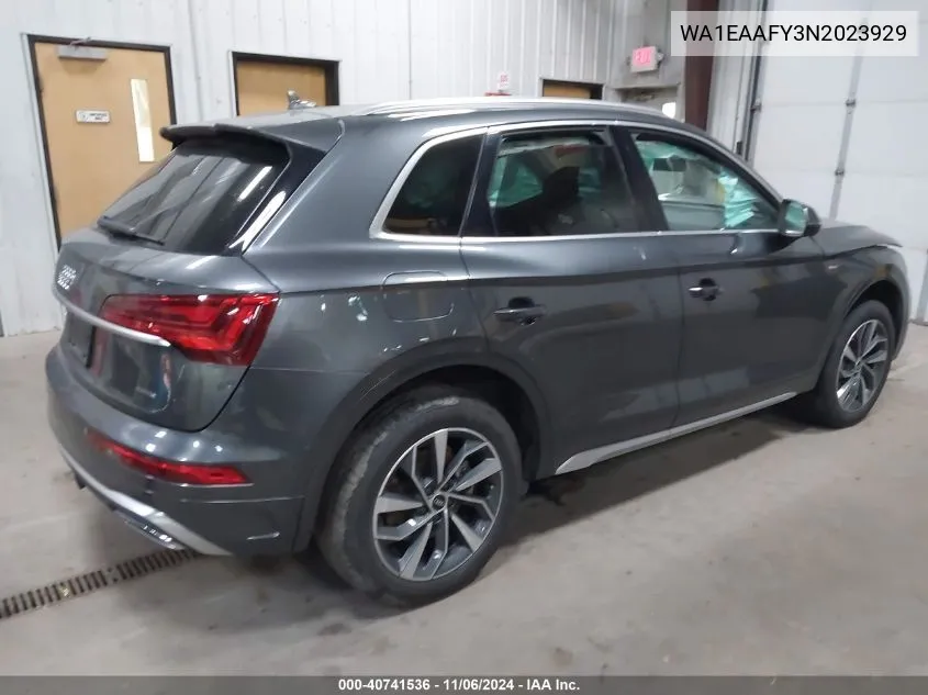 2022 Audi Q5 Premium Plus 45 Tfsi S Line Quattro S Tronic VIN: WA1EAAFY3N2023929 Lot: 40741536