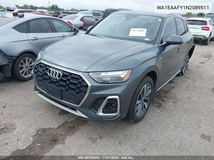 2022 Audi Q5 Premium Plus 45 Tfsi S Line Quattro S Tronic VIN: WA1EAAFY1N2089511 Lot: 40750402