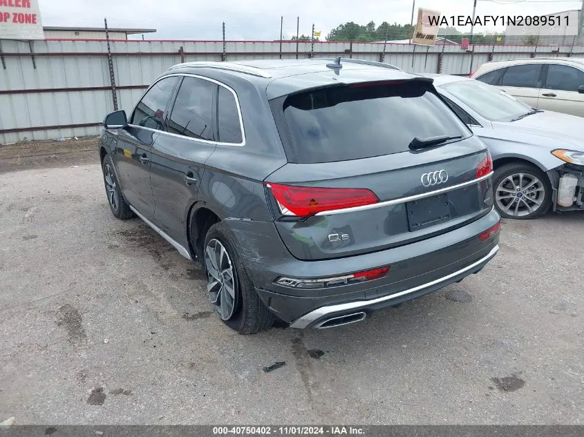 2022 Audi Q5 Premium Plus 45 Tfsi S Line Quattro S Tronic VIN: WA1EAAFY1N2089511 Lot: 40750402