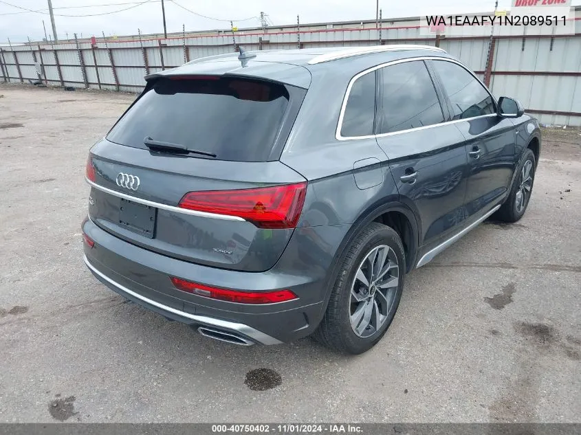 2022 Audi Q5 Premium Plus 45 Tfsi S Line Quattro S Tronic VIN: WA1EAAFY1N2089511 Lot: 40750402