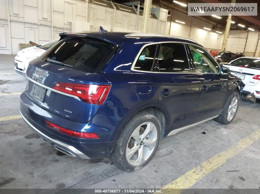 2022 Audi Q5 Premium Plus 45 Tfsi S Line Quattro S Tronic VIN: WA1EAAFY5N2069617 Lot: 40756577