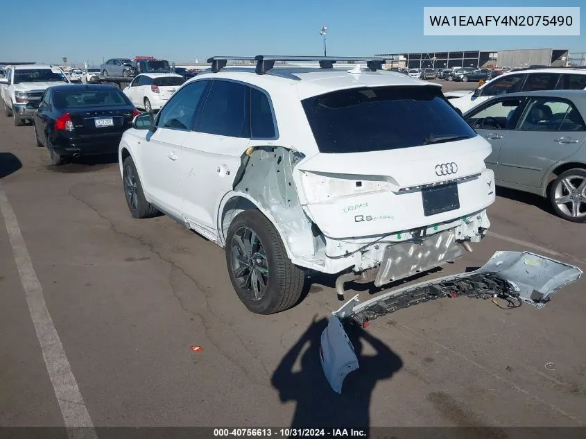 2022 Audi Q5 Premium Plus 45 Tfsi S Line Quattro S Tronic VIN: WA1EAAFY4N2075490 Lot: 40756613