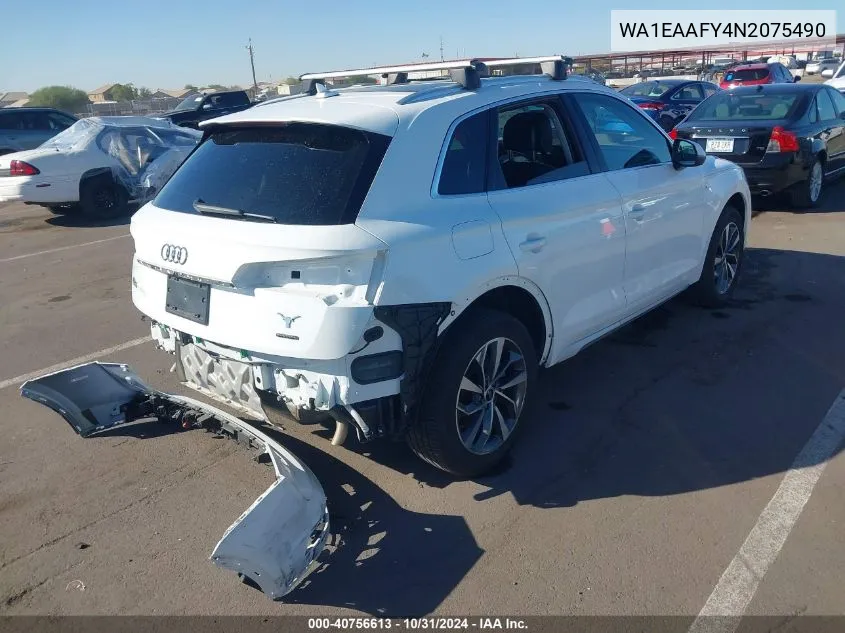 2022 Audi Q5 Premium Plus 45 Tfsi S Line Quattro S Tronic VIN: WA1EAAFY4N2075490 Lot: 40756613