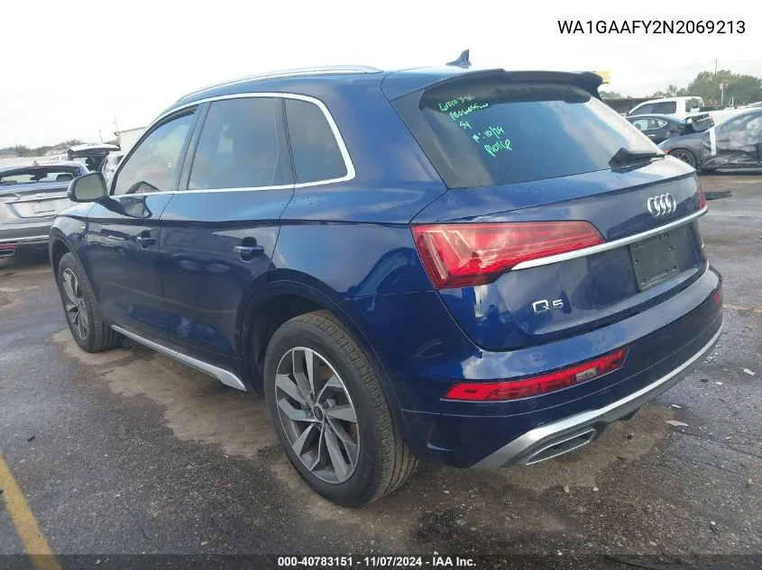 2022 Audi Q5 Premium 45 Tfsi S Line Quattro S Tronic VIN: WA1GAAFY2N2069213 Lot: 40783151