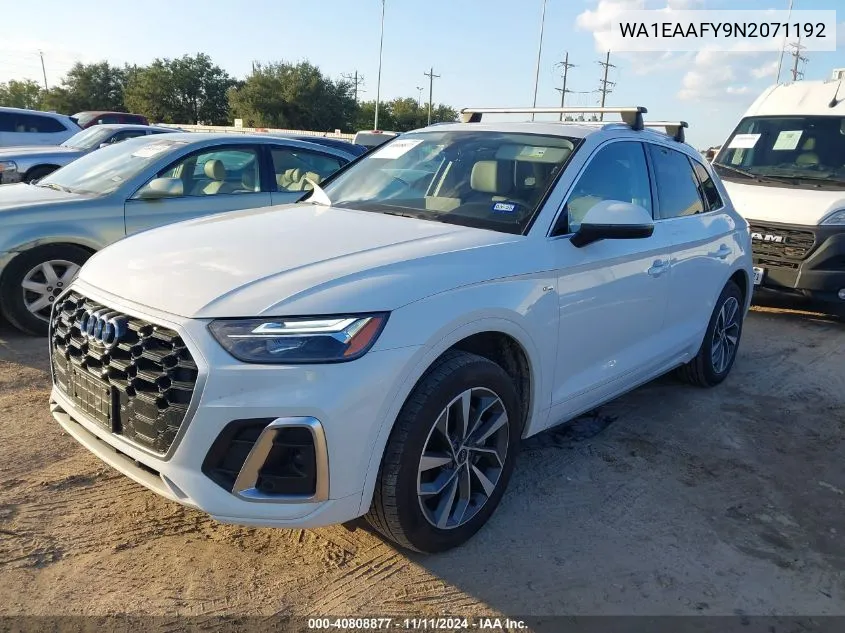 2022 Audi Q5 Premium Plus 45 Tfsi S Line Quattro S Tronic VIN: WA1EAAFY9N2071192 Lot: 40808877