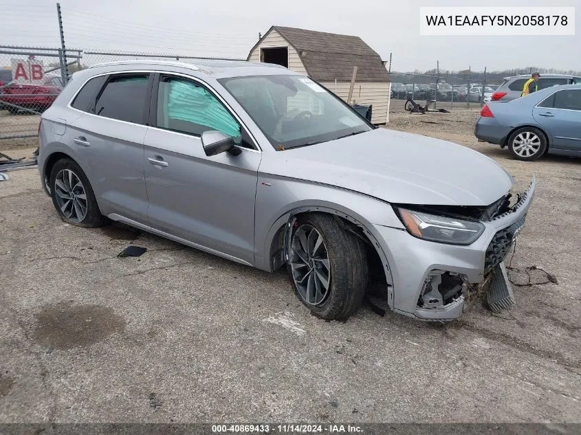 2022 Audi Q5 Premium Plus 45 Tfsi S Line Quattro S Tronic VIN: WA1EAAFY5N2058178 Lot: 40869433