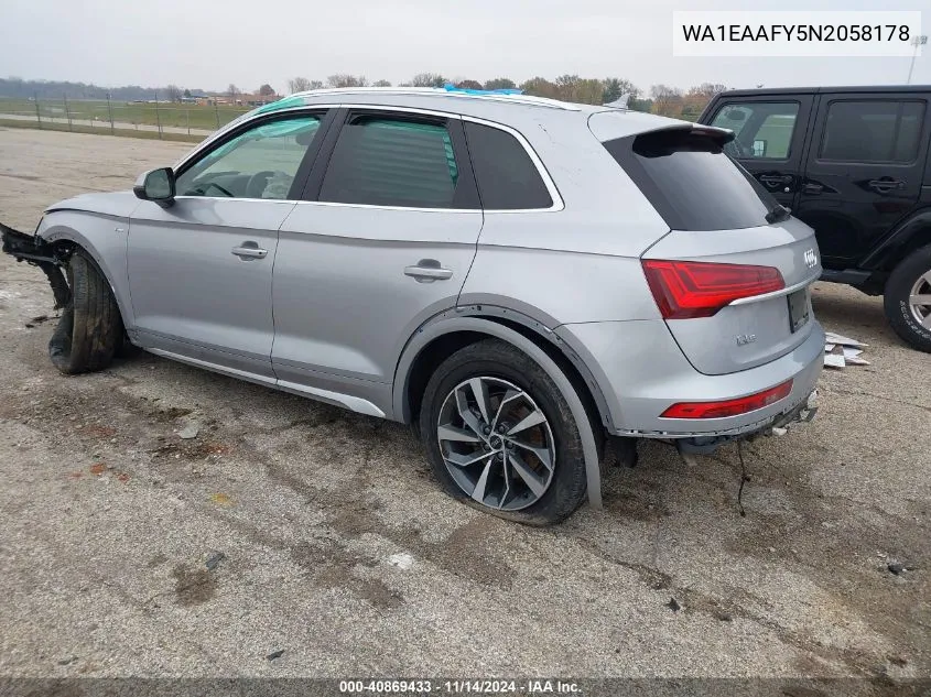 2022 Audi Q5 Premium Plus 45 Tfsi S Line Quattro S Tronic VIN: WA1EAAFY5N2058178 Lot: 40869433