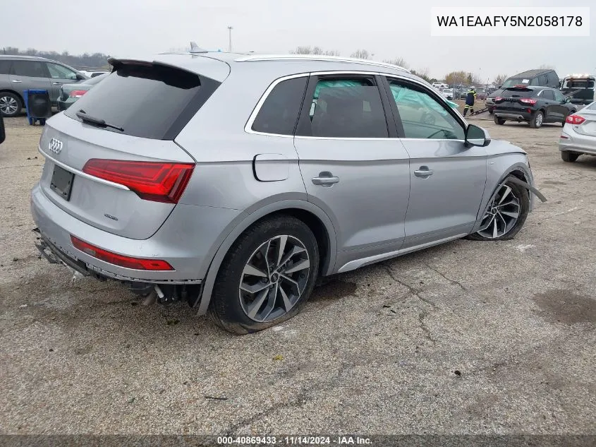 2022 Audi Q5 Premium Plus 45 Tfsi S Line Quattro S Tronic VIN: WA1EAAFY5N2058178 Lot: 40869433