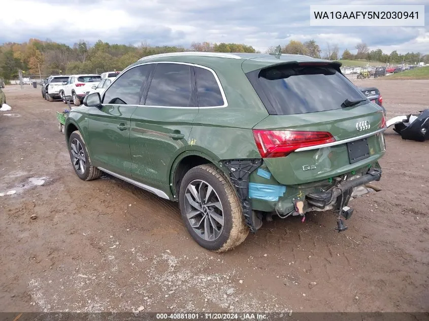 2022 Audi Q5 Premium 45 Tfsi S Line Quattro S Tronic VIN: WA1GAAFY5N2030941 Lot: 40881801